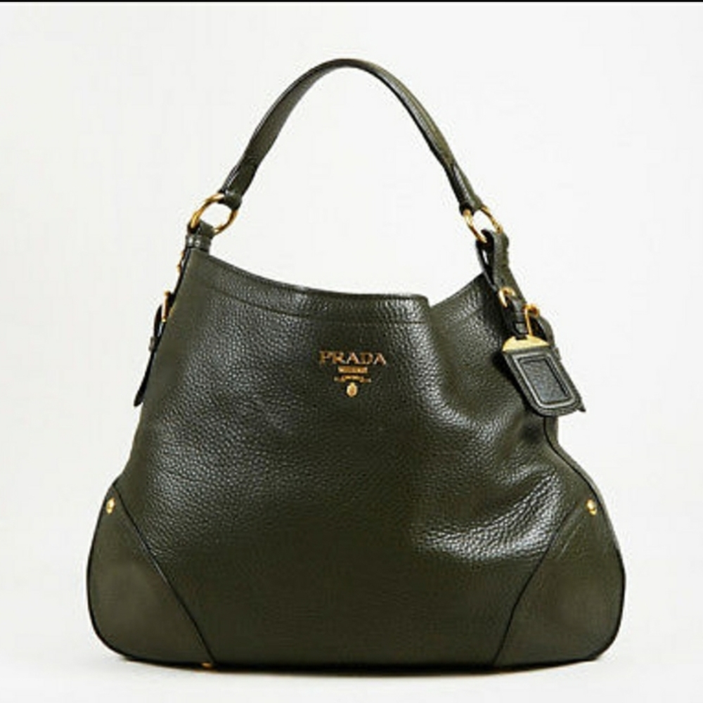 Authentic Prada "Militare" Green Vitello Daino Bag